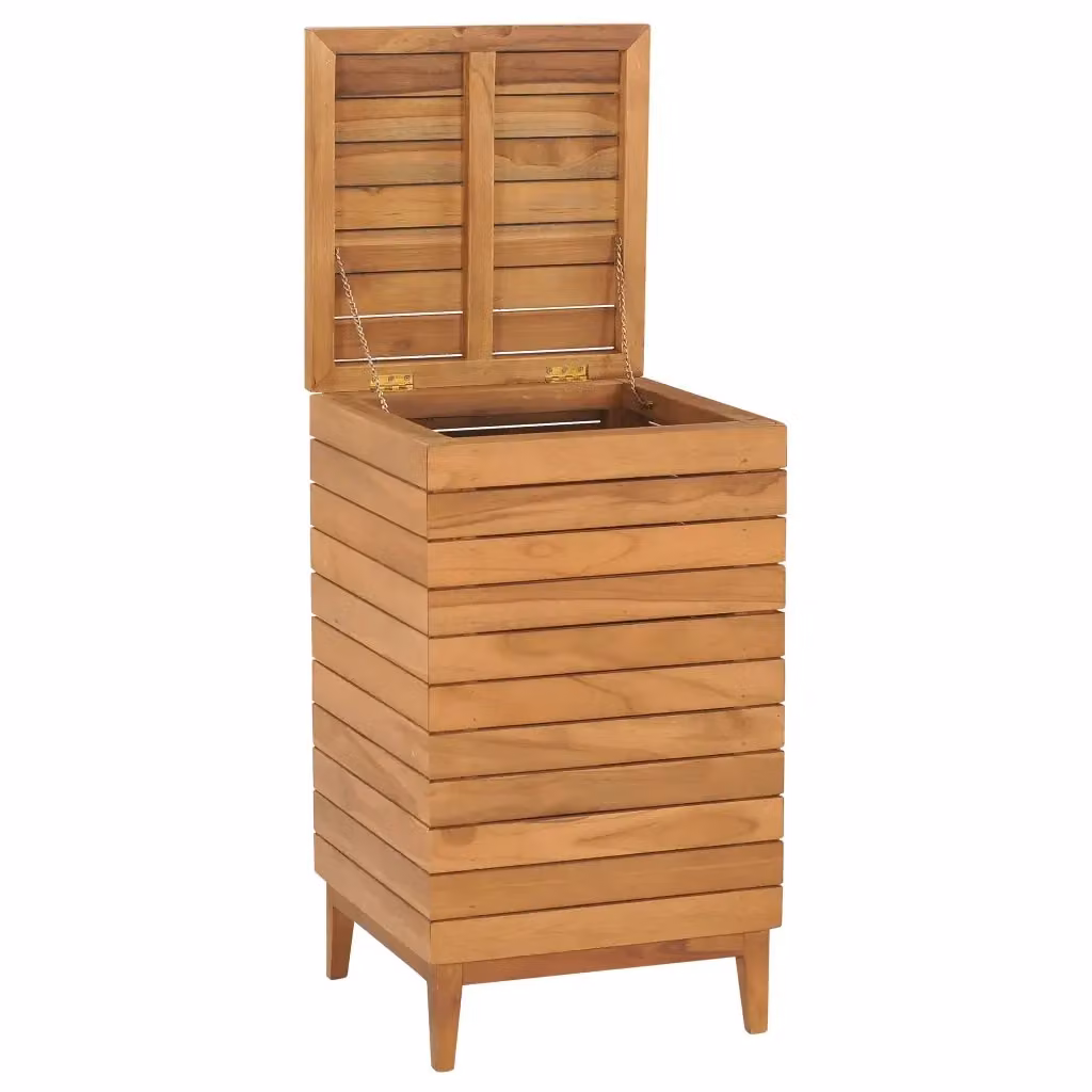 Cesto Portabiancheria con Coperchio in Legno di Teak Marrone vidaXL L/P/H: 40 x 40 x 70 cm – 2