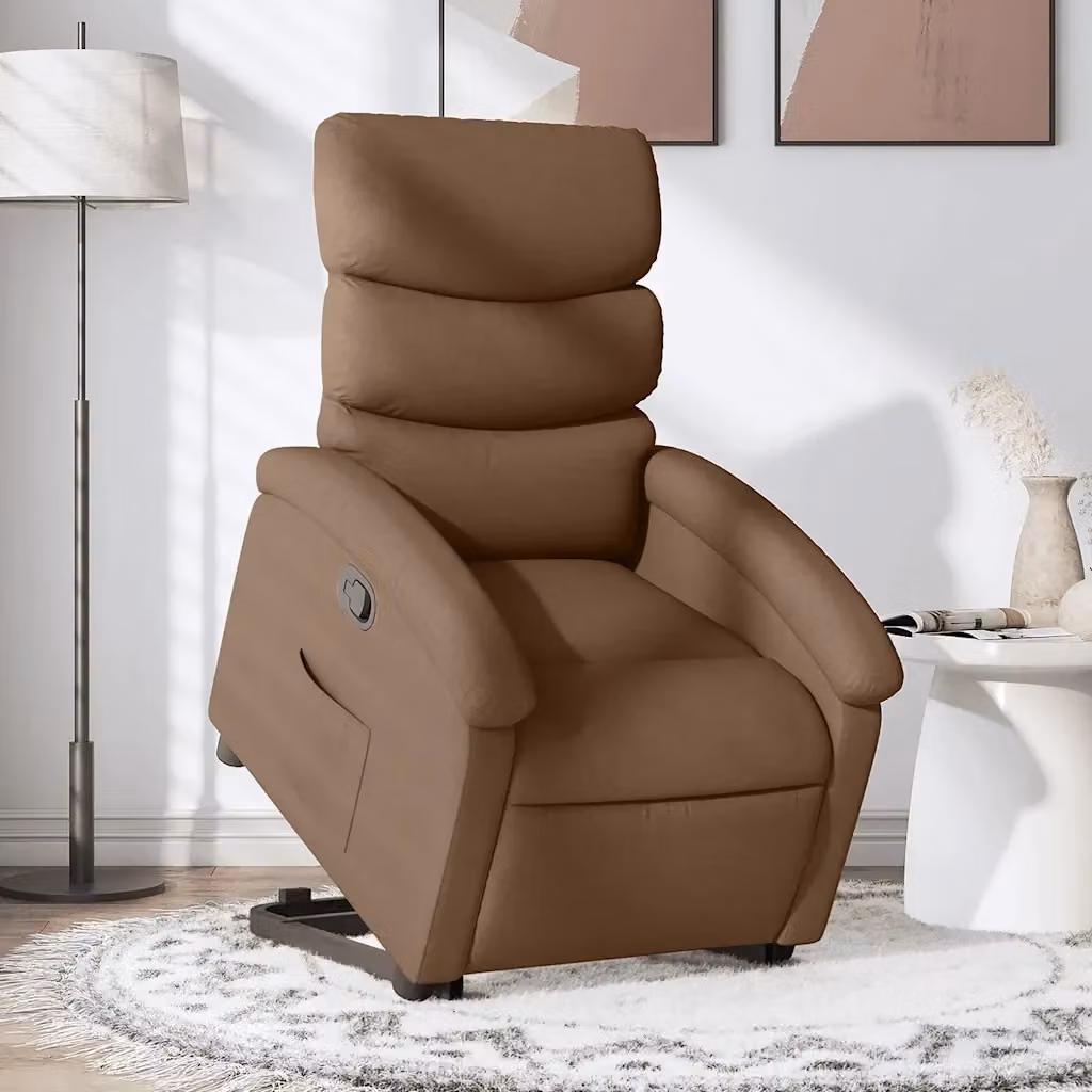 Poltrona Relax Alzapersona Reclinabile Marrone in Tessuto con Braccioli e Assistenza Elettrica per Senior – 2