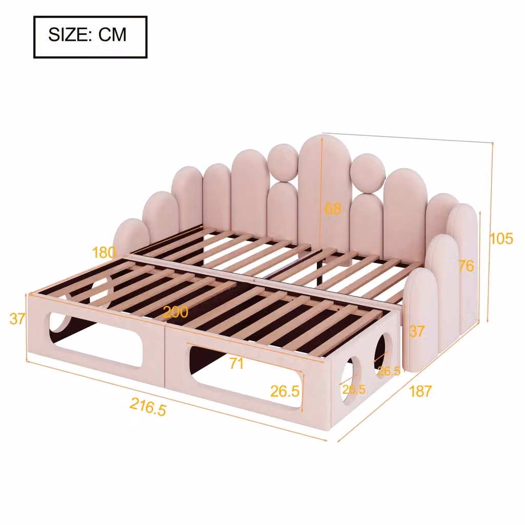Letto Sofa REDOM in Velluto Rosa con Letto per Animali Domestici, L/P: 180 x 200 cm – 2
