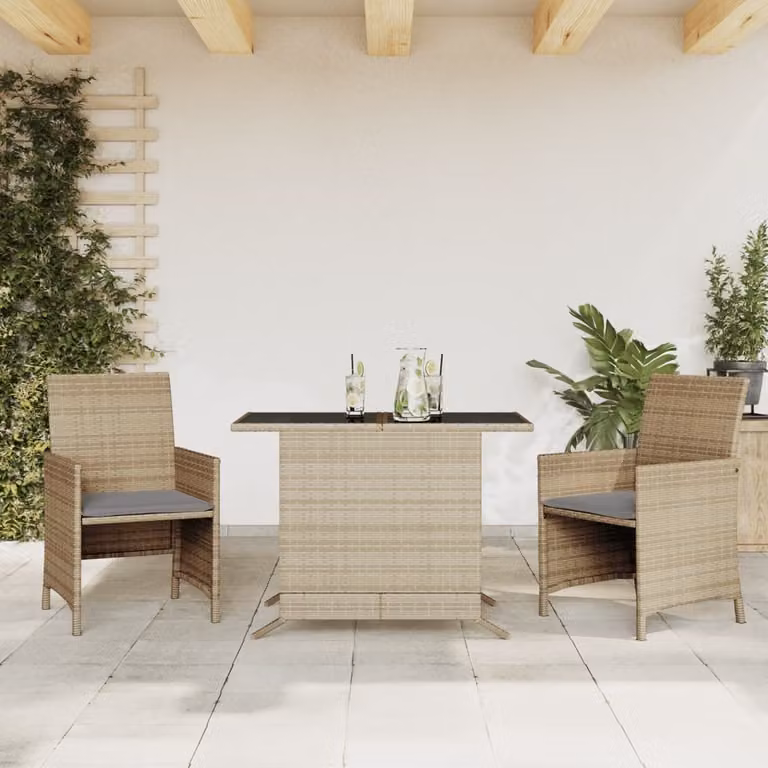 Maison Exclusive - Set da bistrot 3 pezzi con cuscini in polirattan misto beige