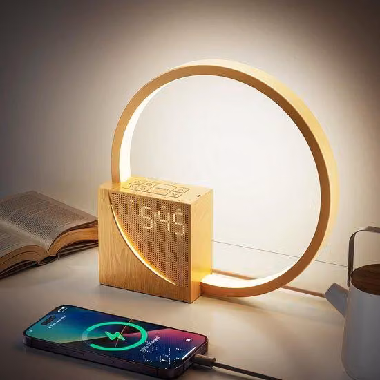 Generatore di rumore bianco - Lampada da comodino a LED con sveglia, porta USB per la ricarica, dimmerabile con 3 livelli di luminosità, 10 suoni naturali, adatta per camere da letto e uffici [Classe di efficienza energetica F]