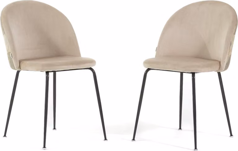 Set di 2 sedie da pranzo imbottite in velluto decorato, gambe in metallo, design elegante per cucina, sala da pranzo, bar e ristoranti SARA - crema/grigio scuro
