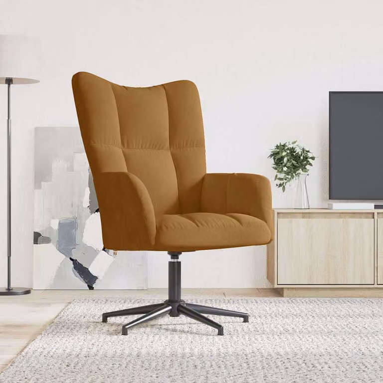Sedia Relax vidaXL in Velluto Marrone con Braccioli e Base Girevole 360 Gradi