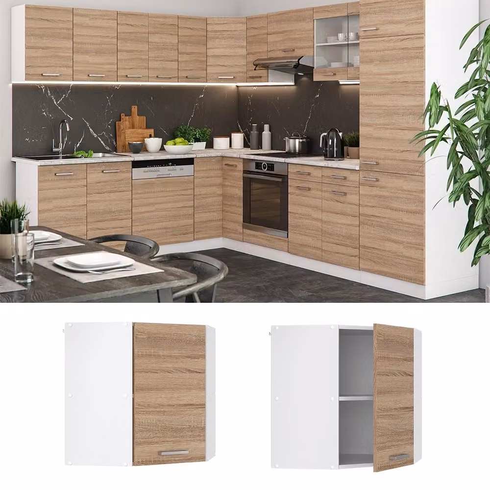 Mobile angolare da cucina R-Line Vicco Sonoma Bianco con ante a battente e ripiani interni L/P/H: 57 x 31 x 60 cm – 2