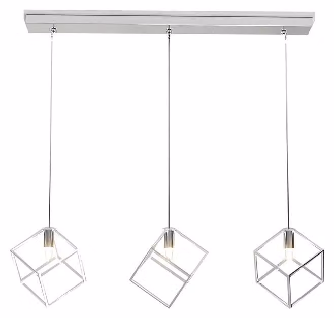 Sospensione Moderna Rettangolare Frame Metallo Cromo 3 Luci G9