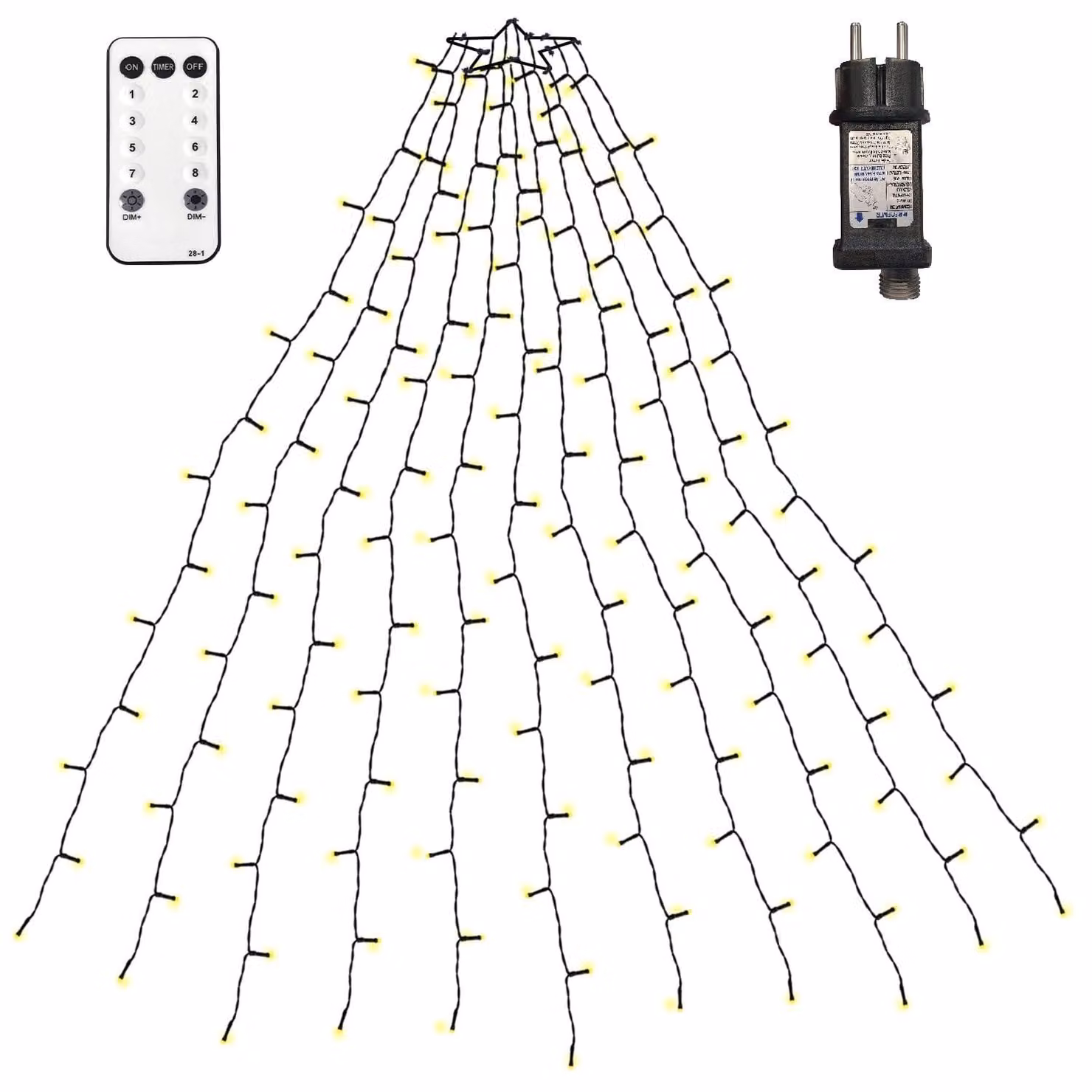 Catena luminosa da 2 metri, con 400 LED, composta da 20 fili, con 8 modalità di illuminazione, luce bianco caldo