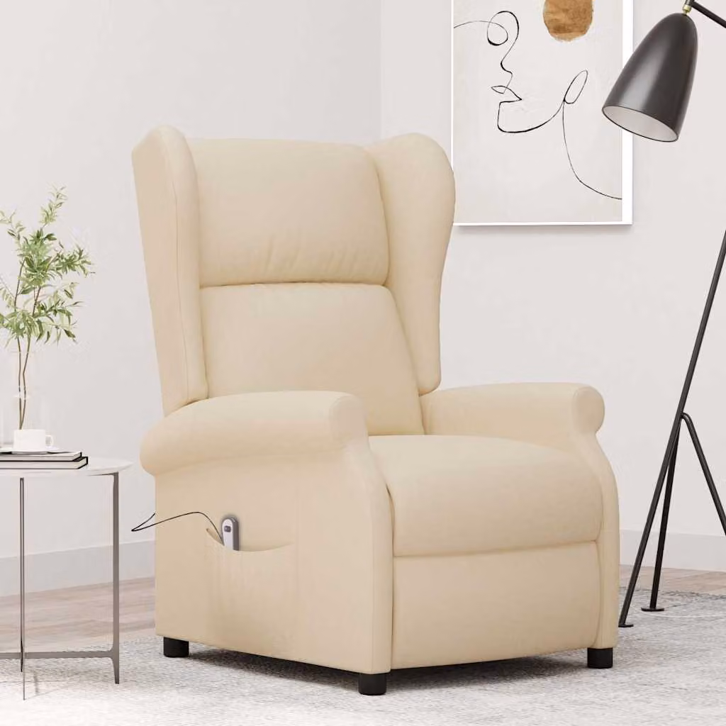 vidaXL Poltrona ad Ala Reclinabile Elettrica in Tessuto Beige L: 103 cm, P: 73 cm, H: 95 cm