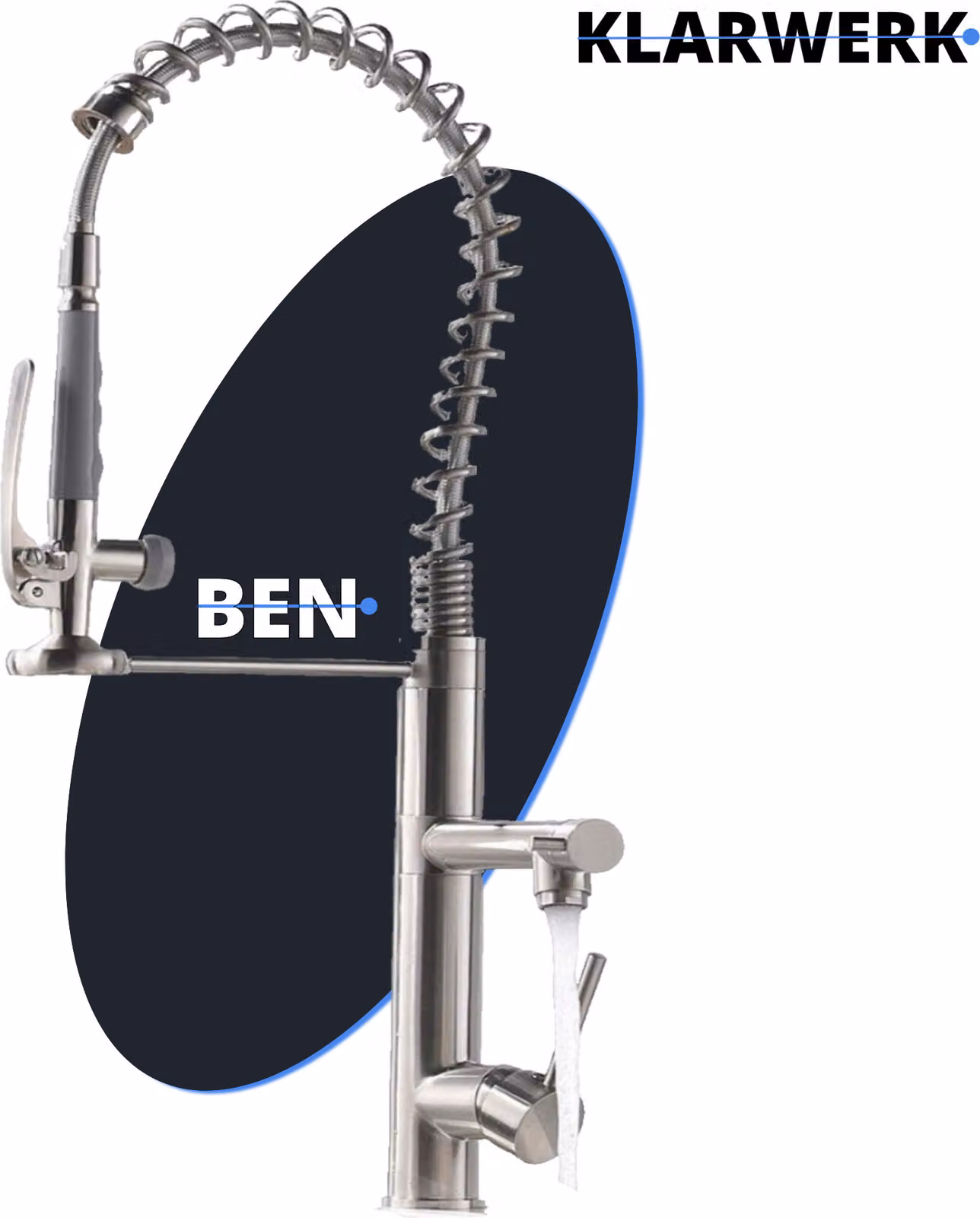 Ben | rubinetto da cucina cromato argento gastronomia| due spruzzatori | rubinetto da cucina professionale in acciaio inox| doppio lavello ristorante