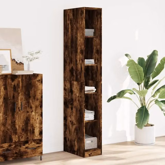 Armadio vidaXL in legno Rovere Fumo con ante a battente e ripiani interni, L/P/H: 30 x 50 x 200 cm