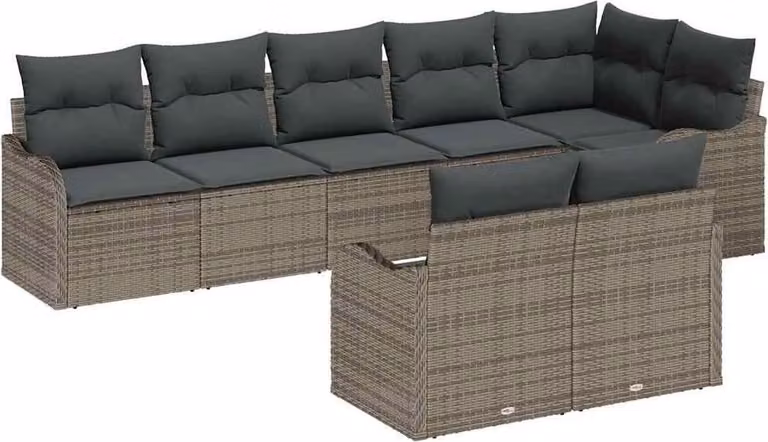 Set Divano da Giardino con cuscino 8 pcs Grigio Poly Rattan