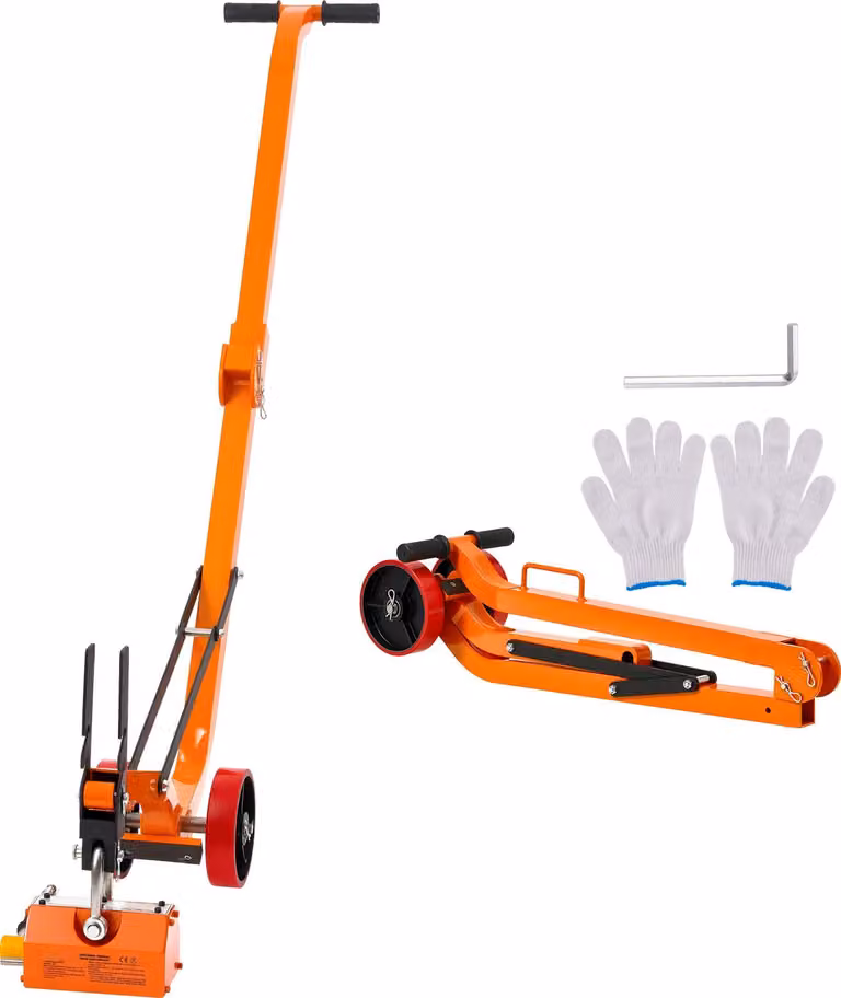 SucceBuy Magnete di sollevamento permanente con carrello, capacità di carico 600 kg, robusto carrello in acciaio con sollevatore magnetico, dotato di 2 ruote e maniglia regolabile, ideale per il sollevamento di chiusini