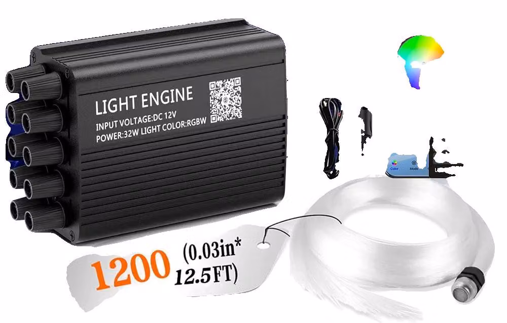 Kit illuminazione con fibra ottica, a doppio colore, controllabile tramite app/telecomando, effetto "pioggia di stelle", composto da 1200 elementi, lunghezza totale 3,6 metri