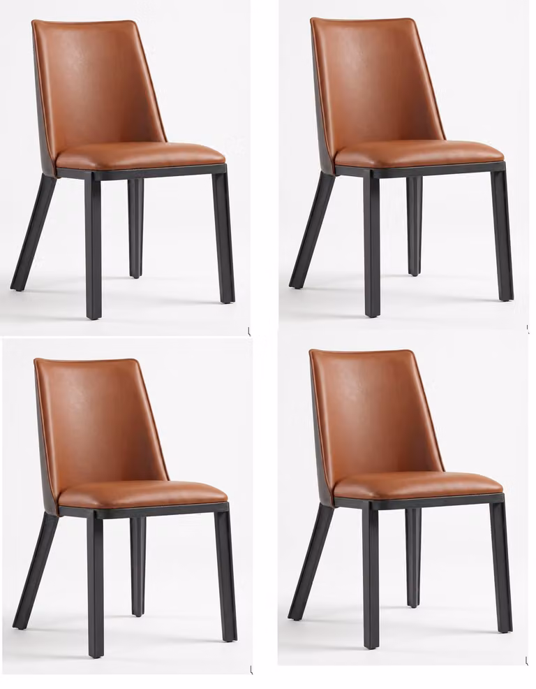 Set di 4 eleganti sedie da pranzo, colore marrone bicolore, in pelle, design moderno