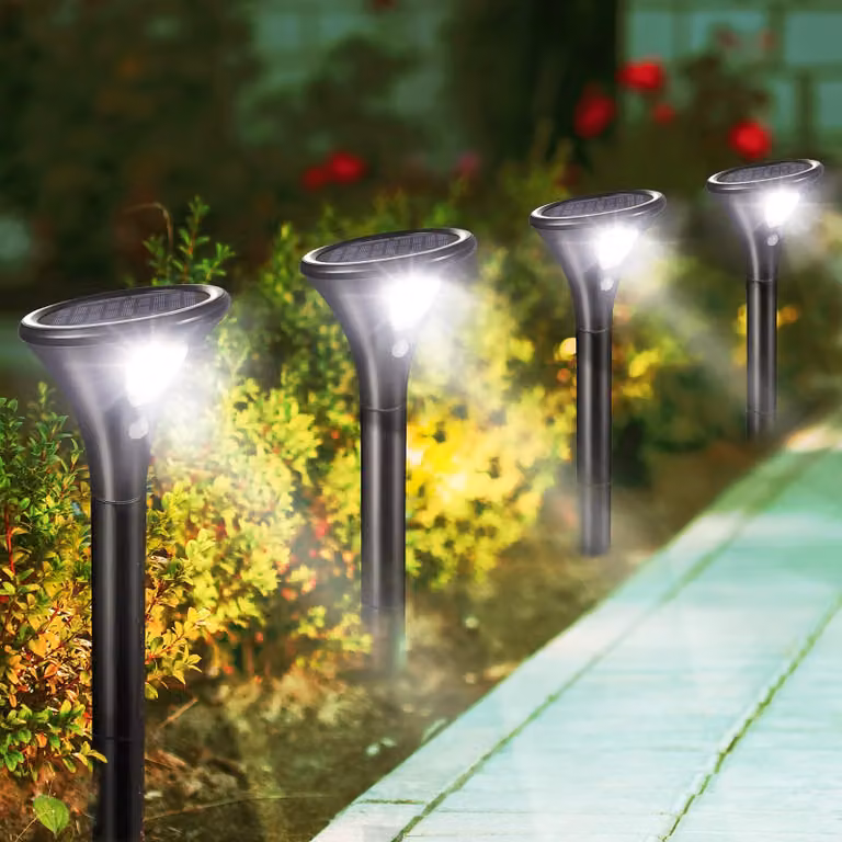 Set di 4 luci solari da giardino con sensore di movimento, grado di protezione IP65, 2 modalità