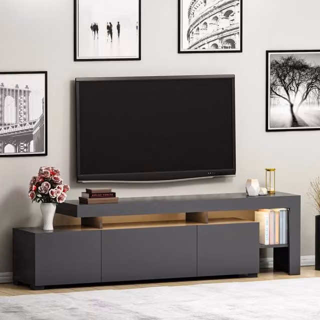 Trasacco, Mobile Porta tv un Ripiano, 192x37x53h cm Nero Antracite