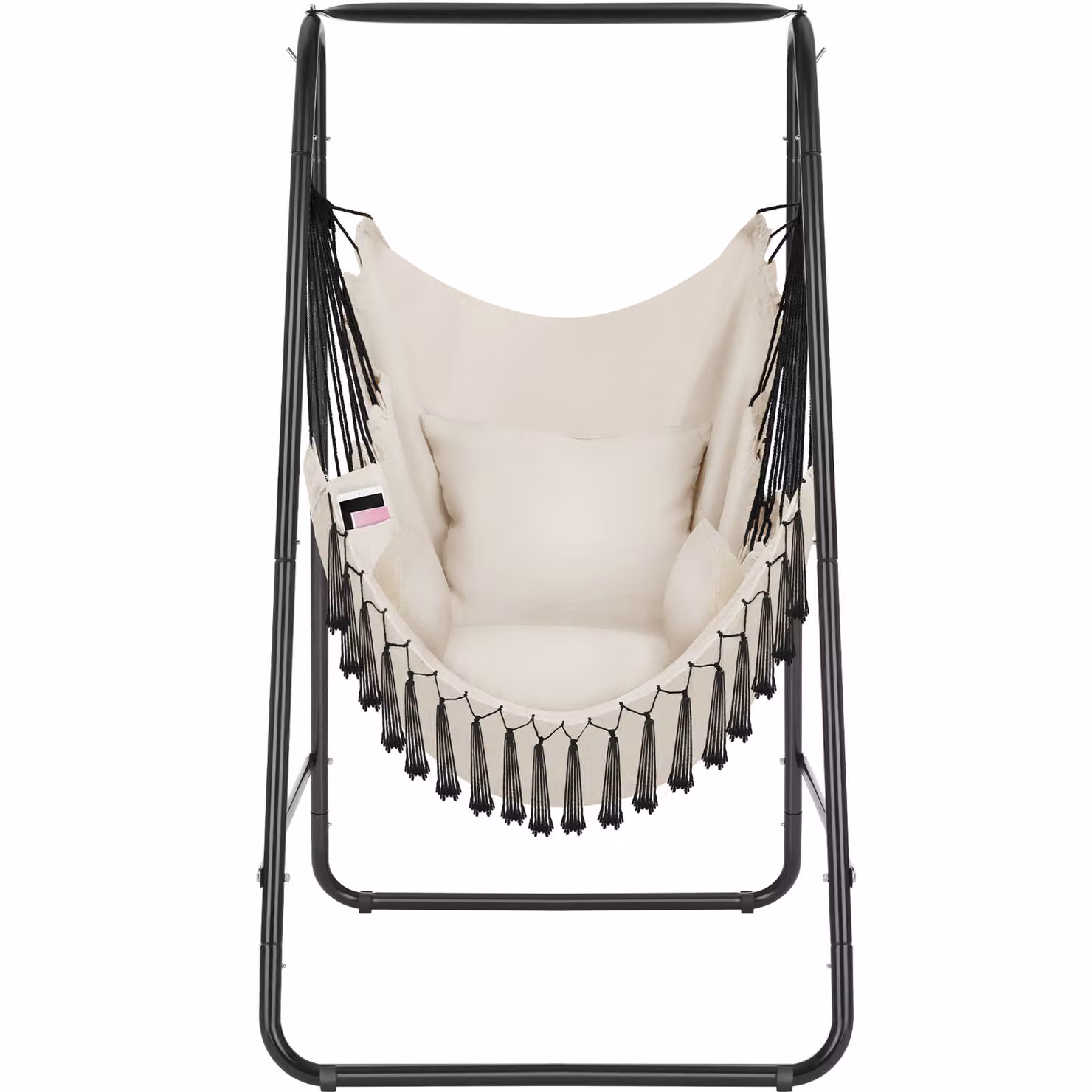 Poltrona sospesa a uovo TecTake GmbH stile boho con struttura in acciaio beige e cuscini inclusi