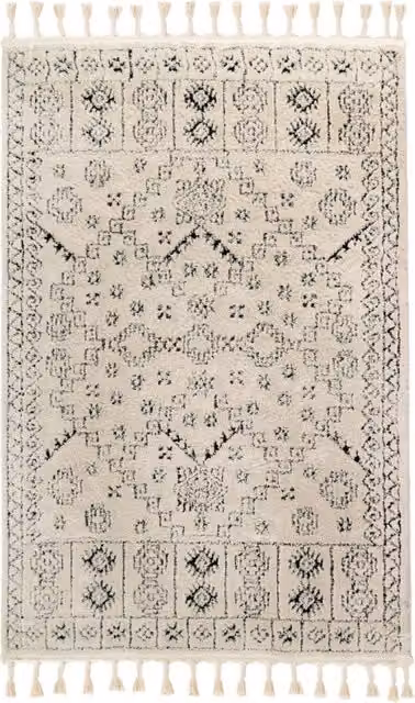 Tappeto Lovis 100 Kendra Home Bianco e Nero con Frange in Stile Etnico Boho Geometrico