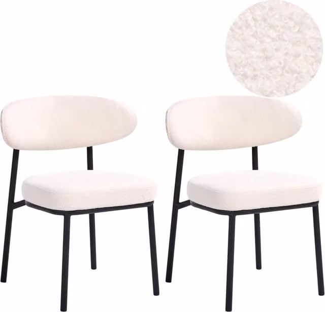 Set di 2 sedie da pranzo BELIANI in tessuto boucle bianco con design scandinavo e gambe in metallo per sala da pranzo e cucina