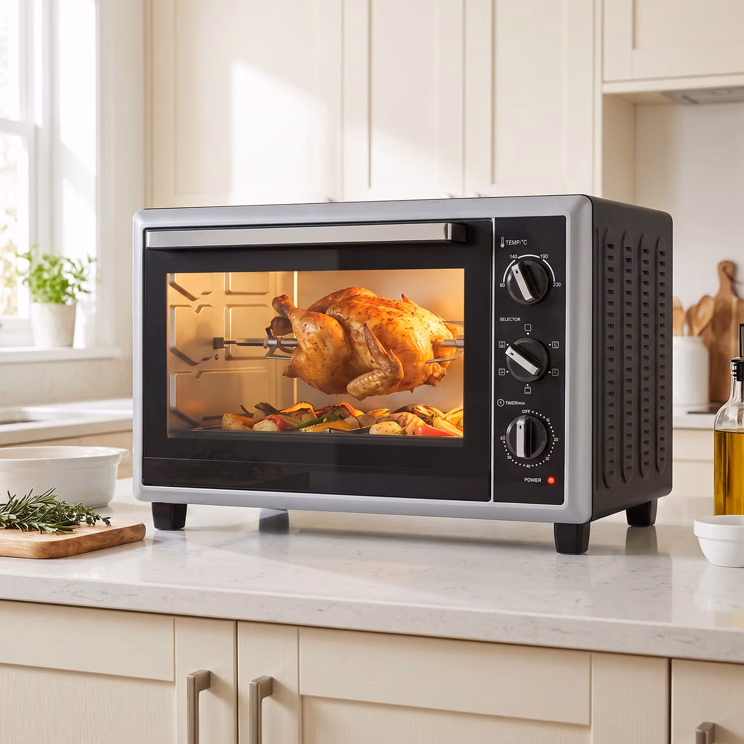 Mini forno HOMCOM da 46 L con ventilazione, spiedo, temperatura regolabile e timer, nero – 2