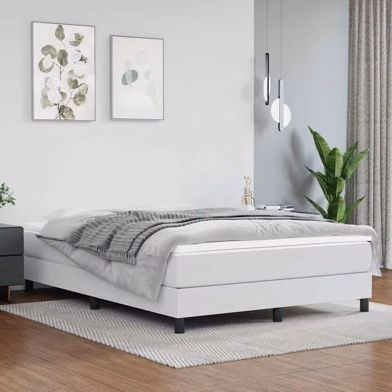 vidaXL Letto con Giroletto a Molle e Materasso Ibrido in Similpelle Bianco L: 140 cm, P: 200 cm, H: 25 cm
