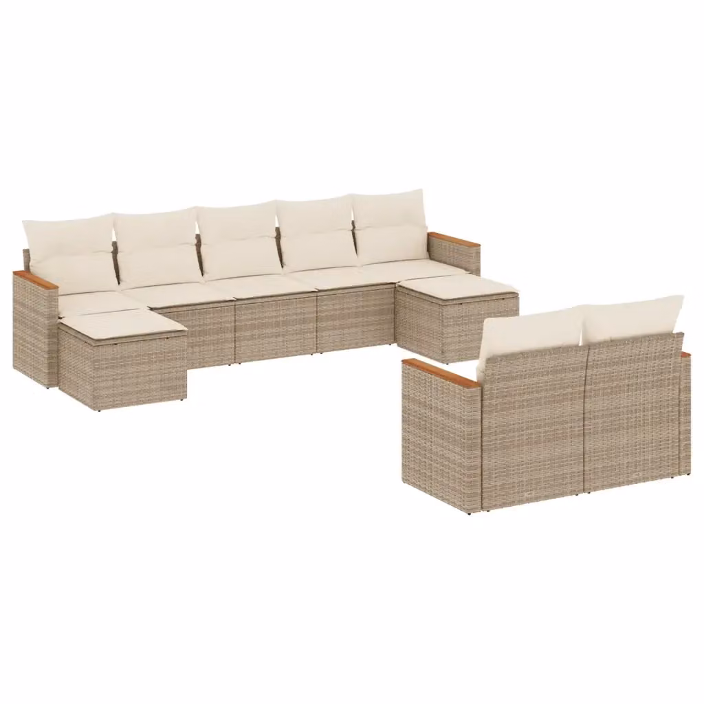 vidaXL Set Divano da Giardino 9 pz a forma di U in Polyrattan con Cuscini Beige e Struttura in Acciaio Verniciato a Polvere – 2