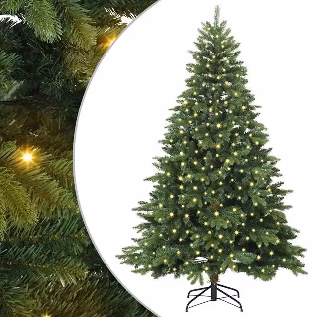 Albero di Natale artificiale verde con 300 LED luce bianca calda in PE e PVC, Altezza: 180 cm – 1