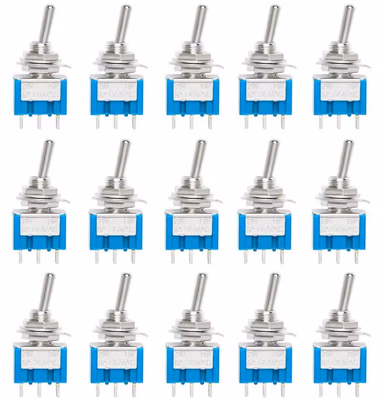 Interruttore a levetta SPDT, 3 poli, 6A/125V, confezione da 15 pezzi, con leva in metallo