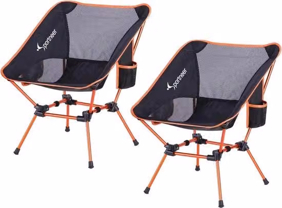 Sedia da campeggio portatile Sportneer in alluminio nero con braccioli e tessuto textilene, portata massima 150 kg
