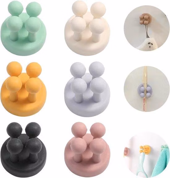 Portaoggetti in silicone per 6 bastoncini per la pulizia dei denti, senza forature, gancio multifunzionale, per bagno, cucina, soggiorno