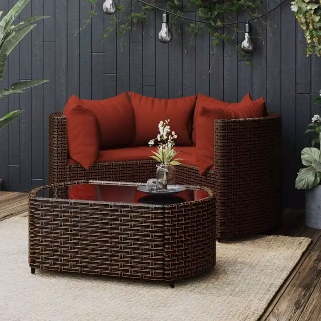 Set Mobili da Giardino 4 pz con Cuscini in Polyrattan Marrone 319824