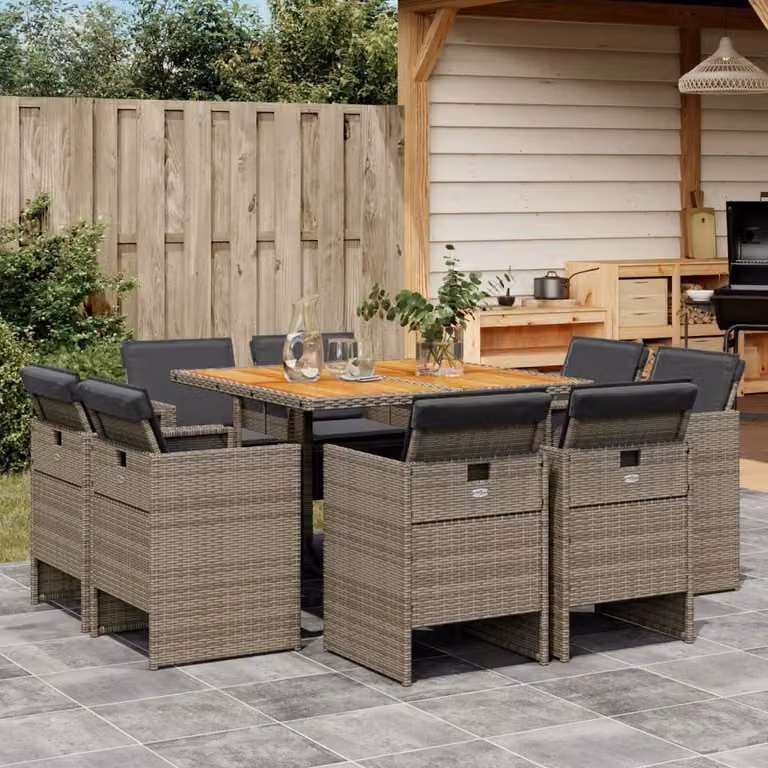 Maison Exclusive - Set da Pranzo da Giardino 9 pz con Cuscini in Polyrattan Grigio