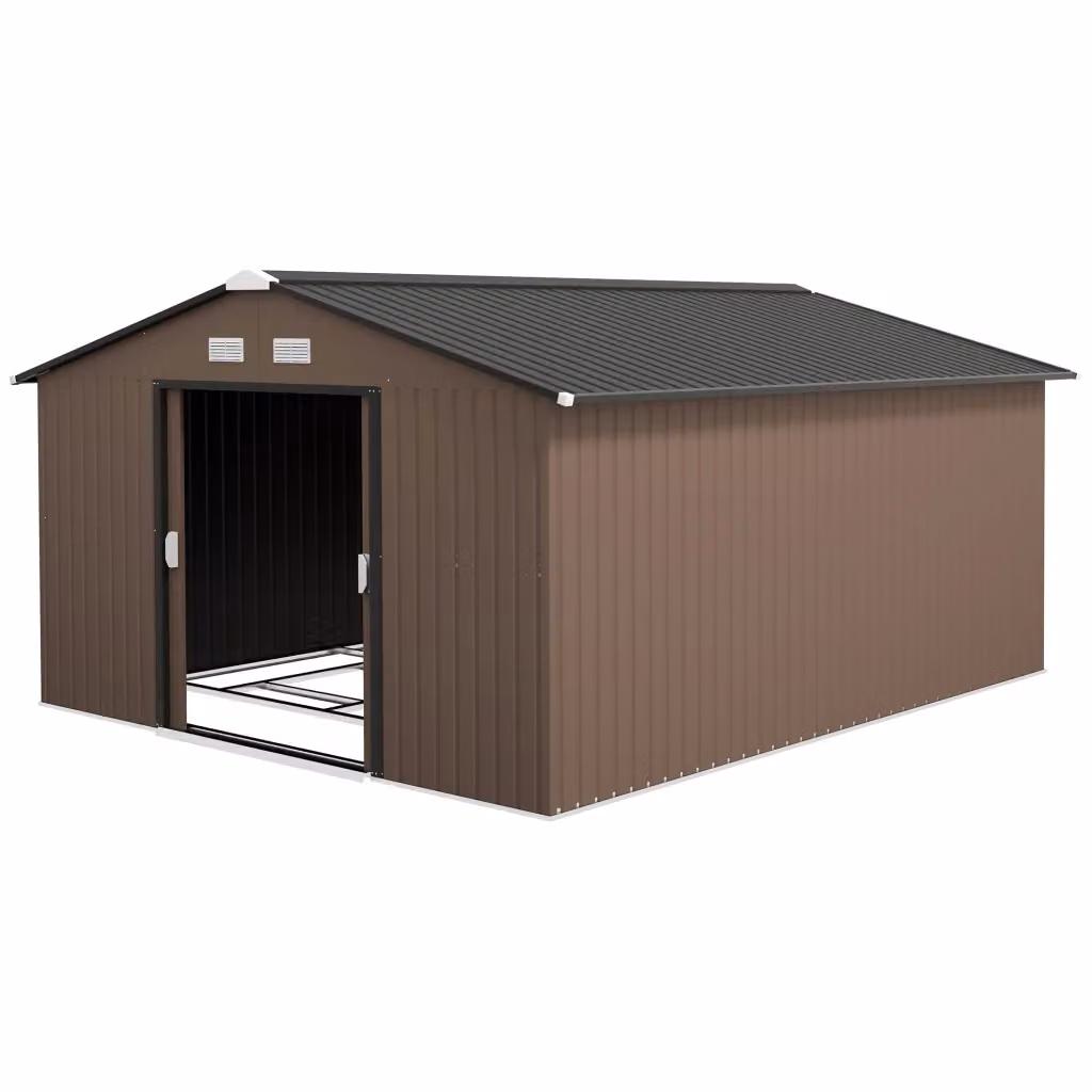 Casetta da giardino Minimal in acciaio marrone con finestre e porte scorrevoli L: 340 cm, P: 340 cm, H: 200 cm – 2