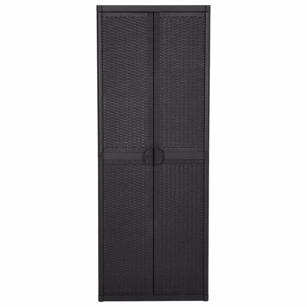 Mobile contenitore multiuso HELLOSHOP26 in plastica e rattan nero con ante a battente e ripiani interni, L: 65 cm, P: 45 cm, H: 172 cm – 2