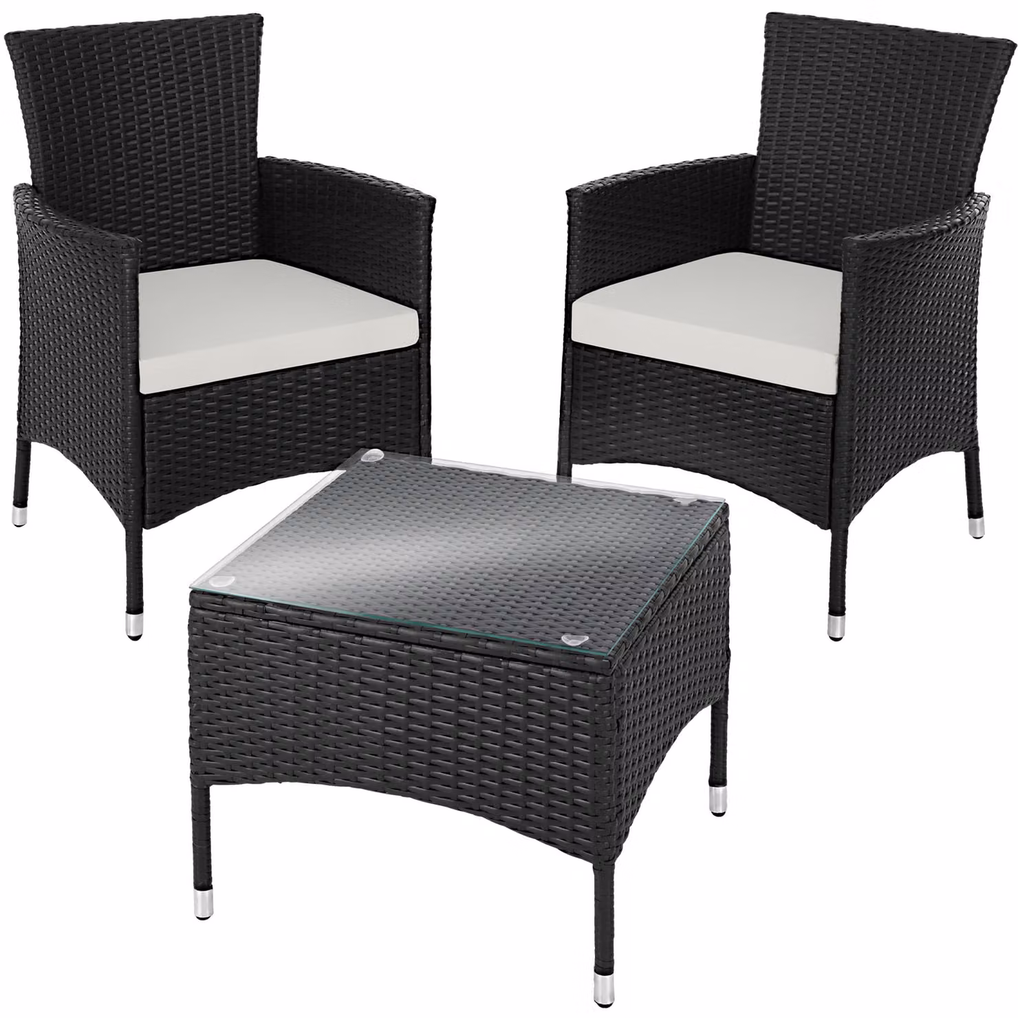 Set da giardino Lucerna TecTake in rattan e metallo con 2 sedie e 1 tavolo, inclusi rivestimenti in due colori, nero – 2