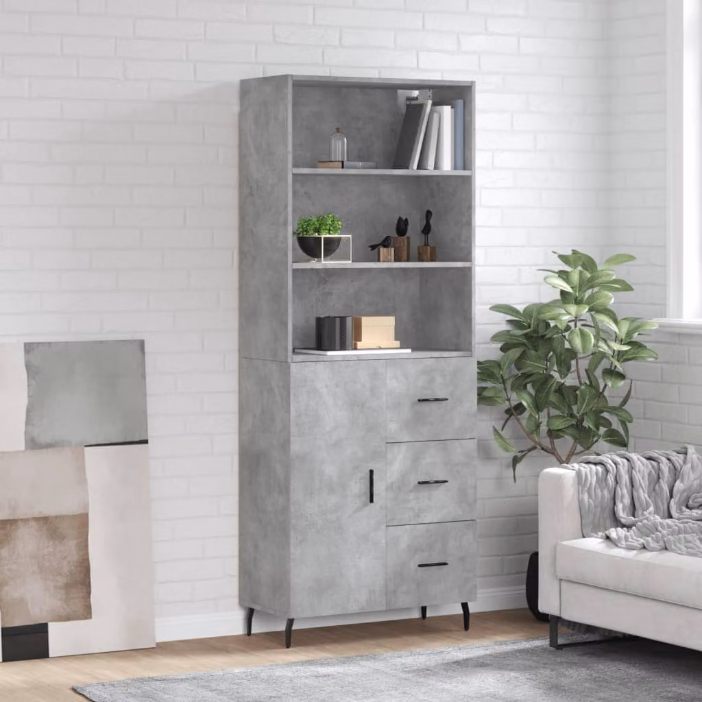 Credenza moderna vidaXL in legno e metallo, colore grigio, L: 69,5 cm, P: 34 cm, H: 180 cm