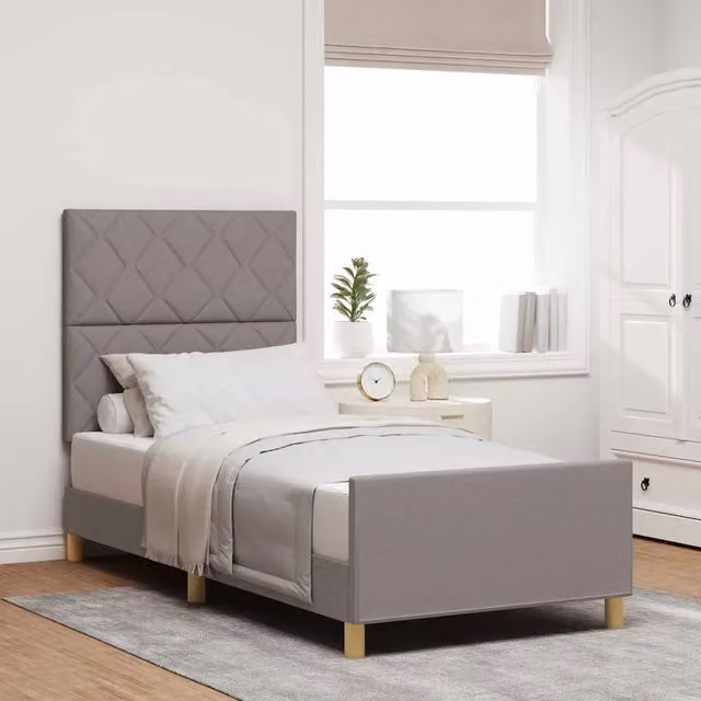 Struttura letto con testiera Talpa vidaXL in tessuto beige o grigio, L 100 x P 200 cm – 1