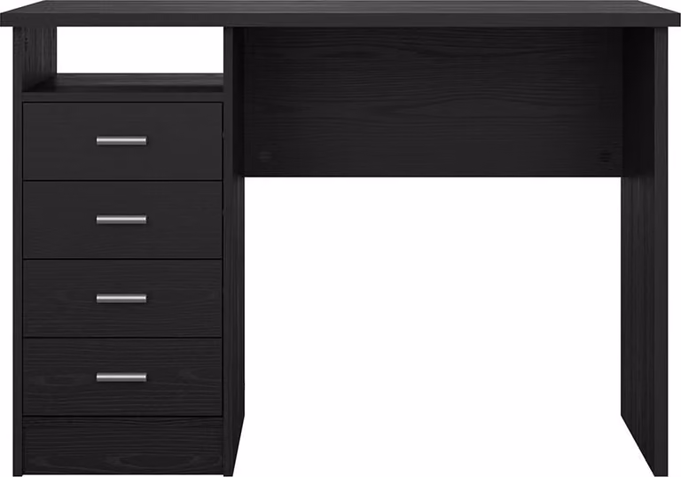 Scrivania FunctionPlus con 4 cassetti e 1 ripiano, decoro frassino nero.