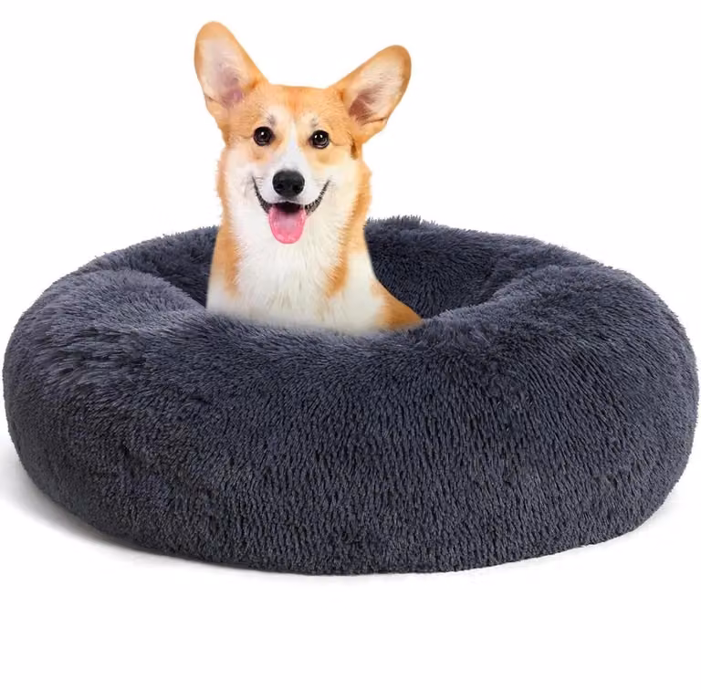 Cuccia per cani, forma a ciambella, morbida, lavabile, grigio scuro, diametro 70 cm