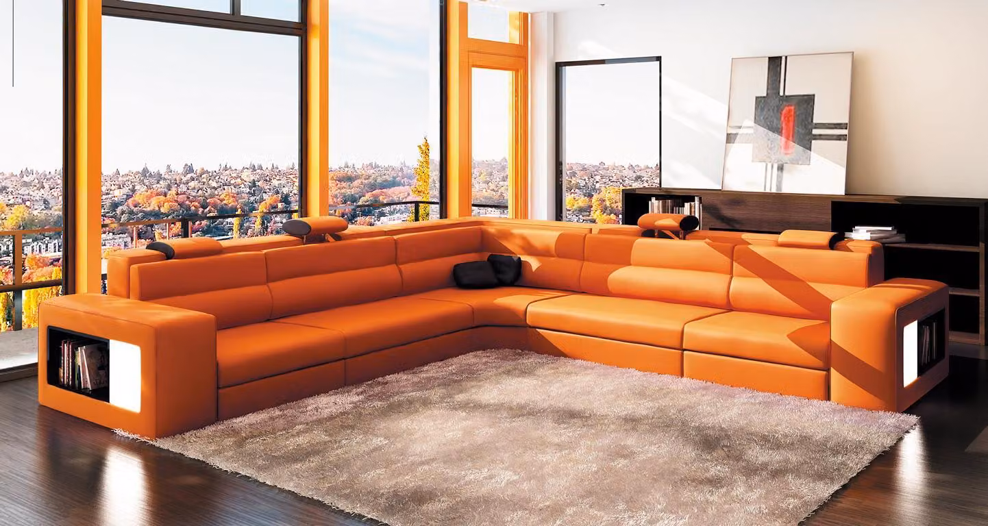 Design XXL Big Ecken Polster Eck Sofa Couch Leder Sofas Garnitur L-Form + Licht