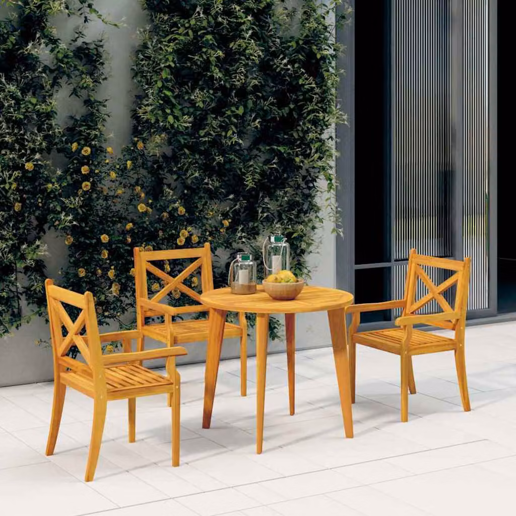 Set di 3 sedie da esterno vidaXL in legno massello di acacia color marrone con braccioli – 1