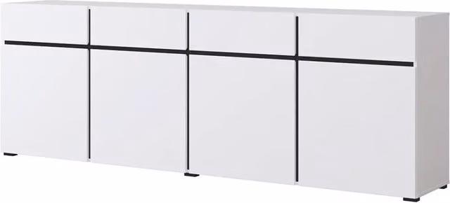 Buffet XL colori bianco e nero 225cm collezione HAVANA. Credenza design con 4 porte e 4 cassetti.