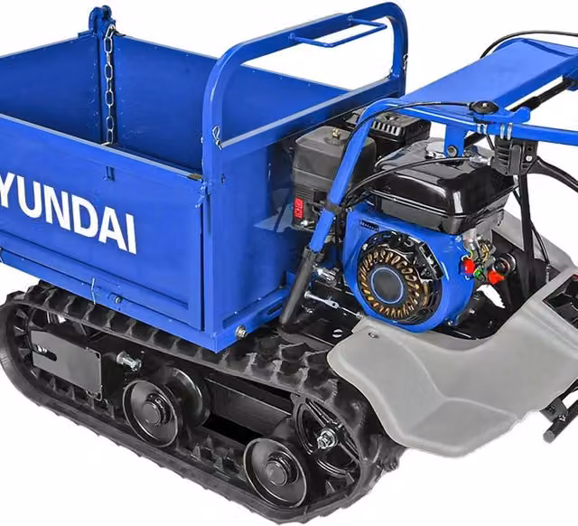 Motocarriola cingolata Hyundai 4T con motore a benzina da 196cc e ruote in gomma, colore blu – 2