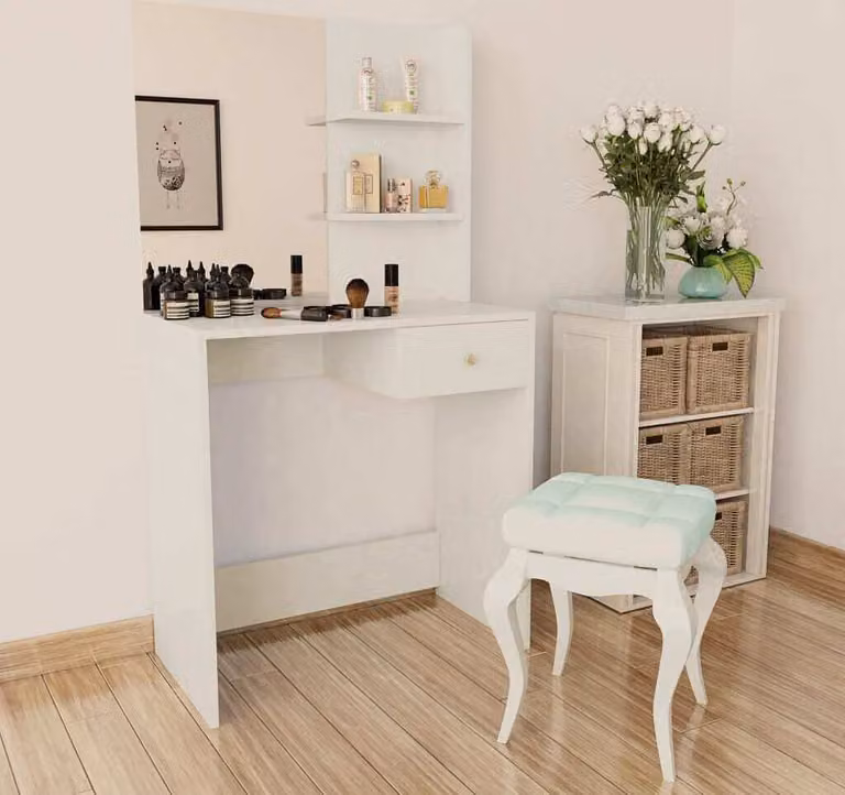 The Living Store Comodino in legno 75x40x141 cm Bianco