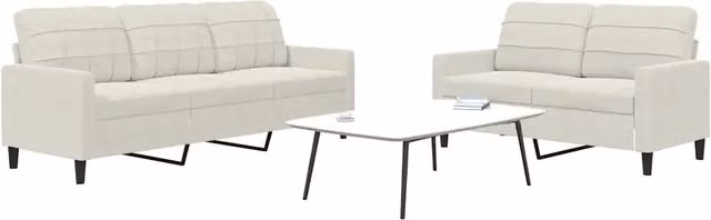 Set di divani 2 pezzi vidaXL in velluto beige con cuscini, composto da un divano a 2 posti e un divano a 3 posti con struttura in metallo per il tuo soggiorno