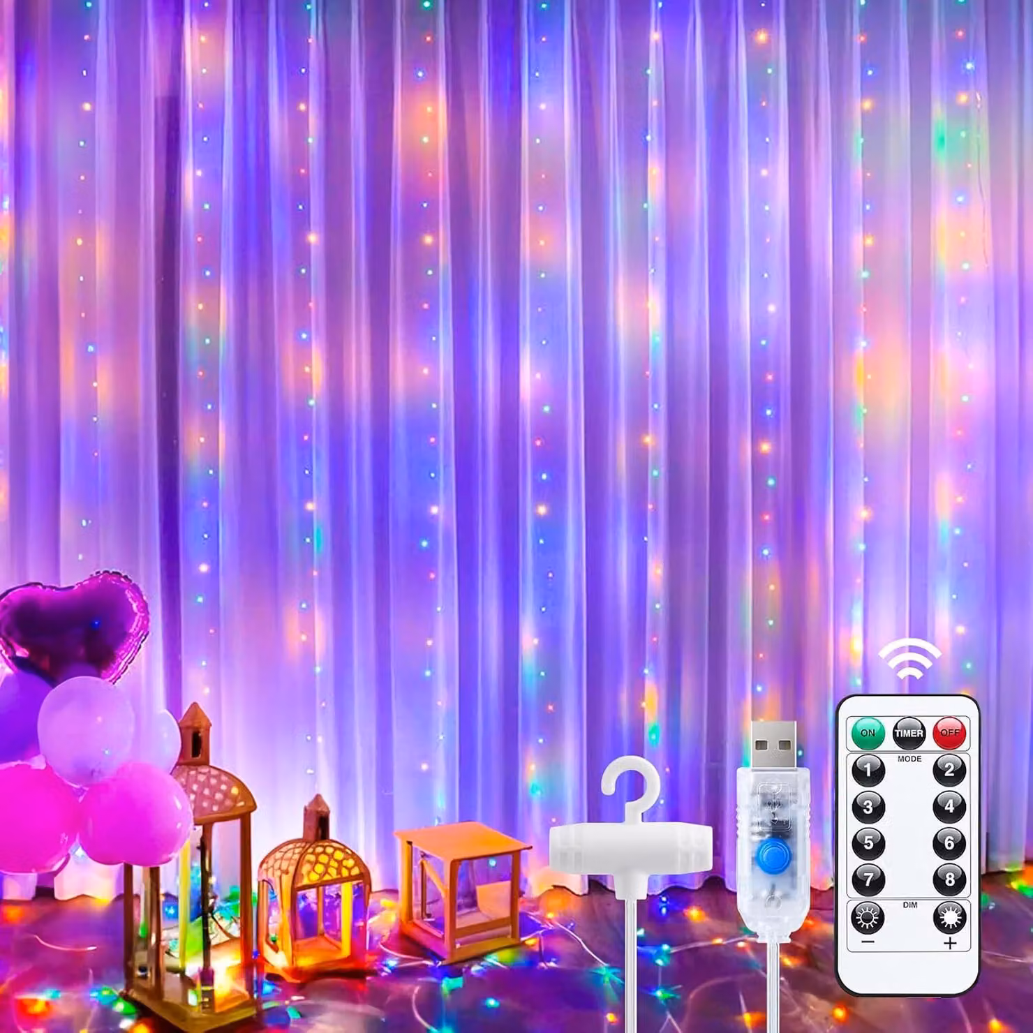 3X2M 200 LED tenda luminosa 8 modalità di luce impermeabile USB luci fata con telecomando per finestra matrimonio festa giardino decorazione di Natale, colorato