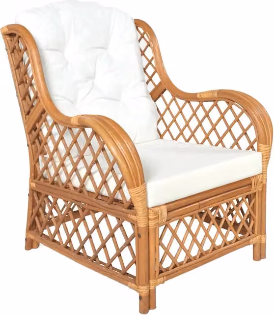Divano con Cuscino Marrone Chiaro in Rattan Naturale e Lino