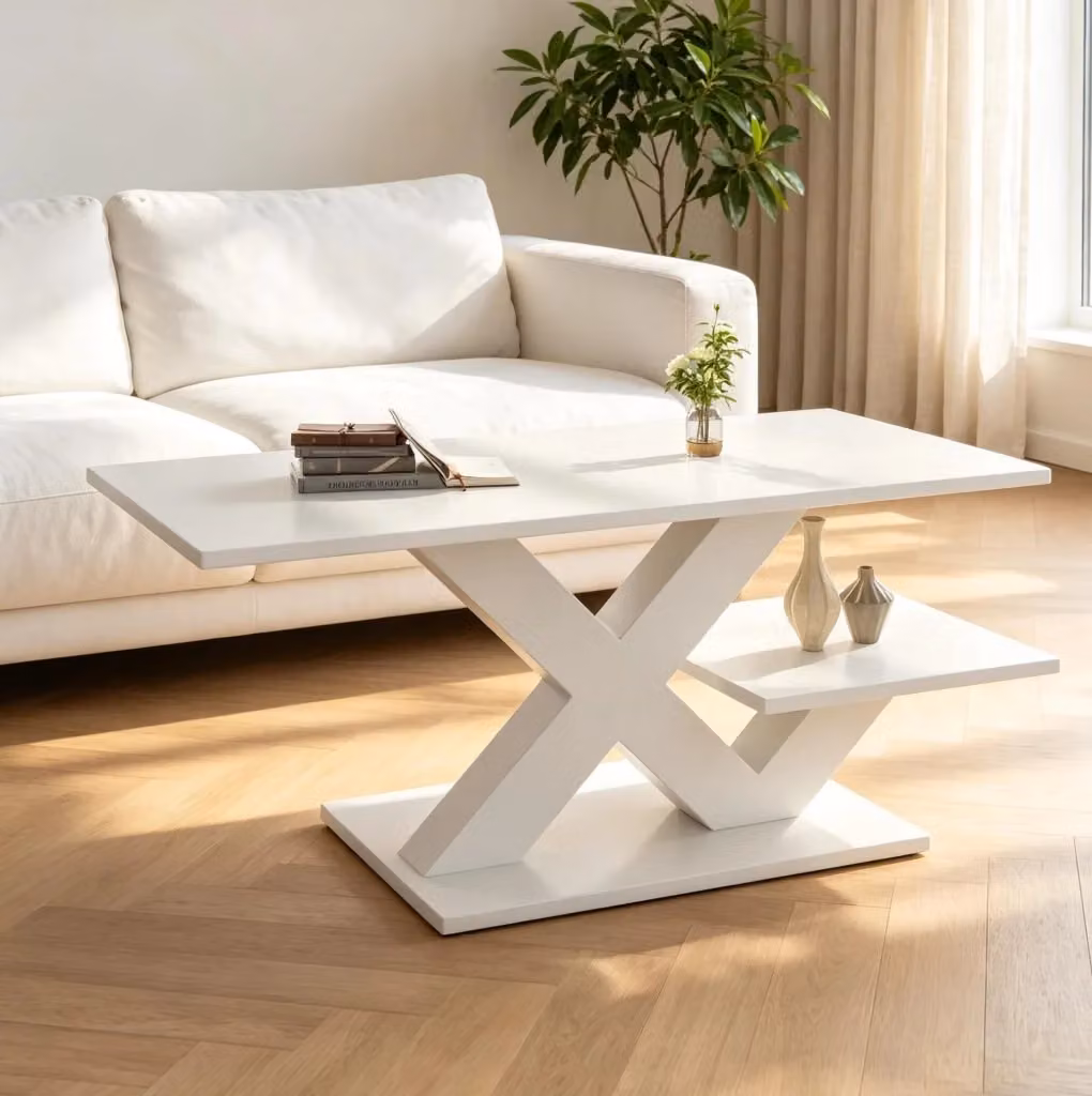 Tavolino da caffè rettangolare MODFU bianco lucido in MDF L: 100 cm, P: 48 cm, H: 45 cm – 2