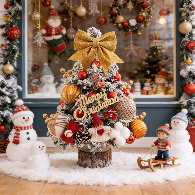 Albero di Natale artificiale, 45 cm - Mini albero di Natale - Decorazione da tavolo - Decorazioni arancioni/rosse - Fiocco/ornamento - Perfetto per Natale