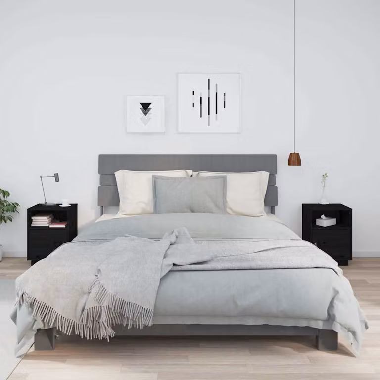 Set di 2 comodini vidaXL neri in legno massello di pino, modello moderno da appendere alla parete, L 40 cm x P 34 cm x H 55 cm