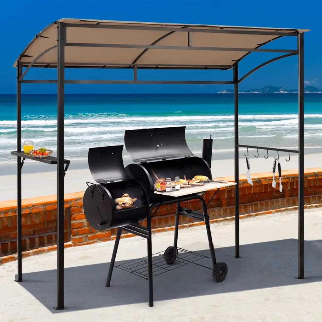 Gazebo per barbecue Design Mania marrone con struttura in metallo e ripiano, L: 216 cm, P: 108 cm, H: 211 cm – 2